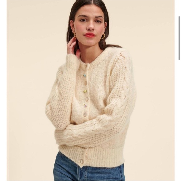 Rouje Sweater Amarillo Cardigan Mohair in Nude Cream - Picture 5 of 10